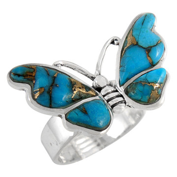Butterfly Ring Sterling Silver Matrix Turquoise R2439-C84