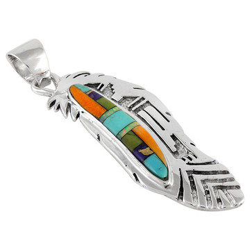 Sterling Silver Feather Pendant Multi Gemstones P3134-C01A