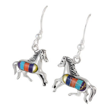 Sterling Silver Horse Earrings Multi Gemstones E1053-C01