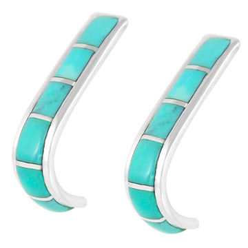 Sterling Silver J-Hoop Earrings Turquoise E1153-C05