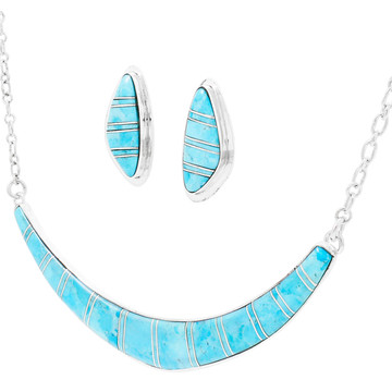 Turquoise Necklace Earrings Set Sterling Silver NE6003-C05