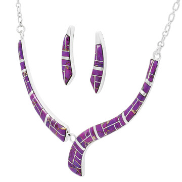 Purple Turquoise Necklace Earrings Set Sterling Silver NE6002-C07