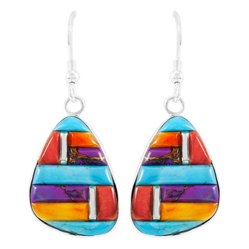 Multi Gemstone Drop Earrings Sterling Silver E1058-C51