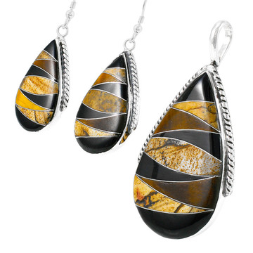 Tiger Eye Pendant & Earrings Set Sterling Silver PE4054-C33