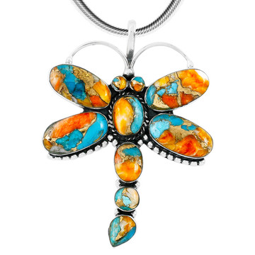 Spiny Turquoise Dragonfly Pendant Sterling Silver P3083-C89