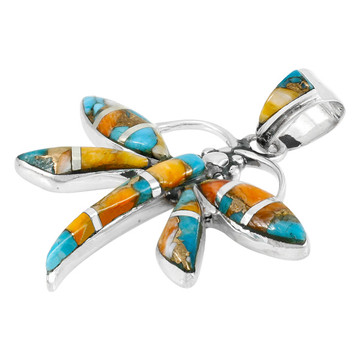 Spiny Turquoise Dragonfly Pendant Sterling Silver P3274-C89