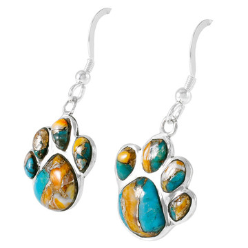 Sterling Silver Paw Earrings Spiny Turquoise E1240-C89