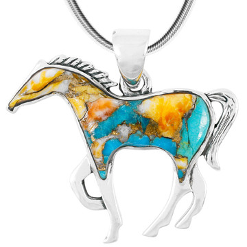 Horse Jewelry Pendant Sterling Silver Spiny Turquoise TQ P3049-SM-C89