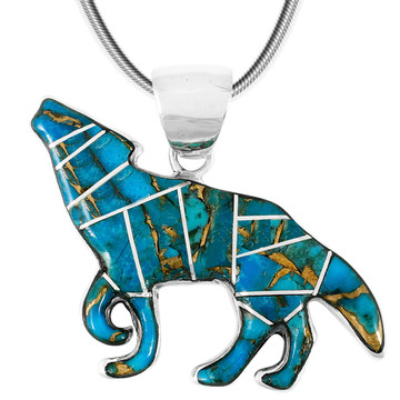 Sterling Silver Coyote Wolf Pendant Matrix Turquoise P3057-C84