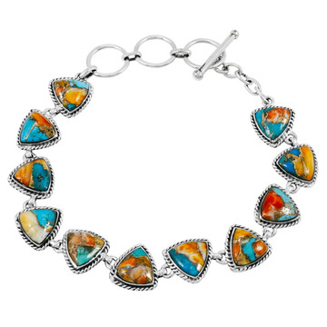 Spiny Turquoise Link Bracelet Sterling Silver B5576-C89