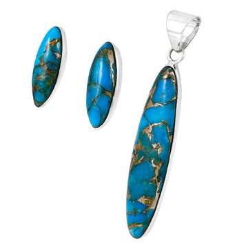 Matrix Turquoise Pendant & Earrings Set Sterling Silver PE4008-C84