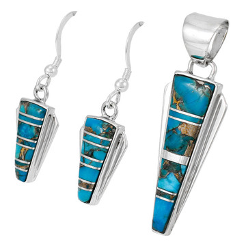 Matrix Turquoise Pendant & Earrings Set Sterling Silver PE4033-C84