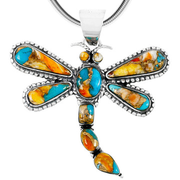 Spiny Turquoise Dragonfly Pendant Sterling Silver P3265-C89