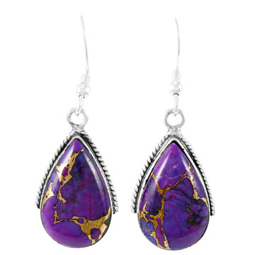 Sterling Silver Drop Earrings Purple Turquoise E1298-C77