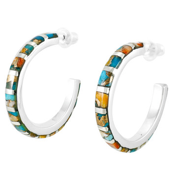 Spiny Turquoise Hoop Earrings Sterling Silver E1122-C89