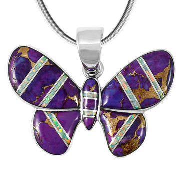 Purple Turquoise Butterfly Pendant Sterling Silver P3146-C23