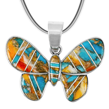 Spiny Turquoise Butterfly Pendant Sterling Silver P3146-C89