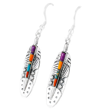 Multi Gemstone Feather Earrings Sterling Silver E1244-C00