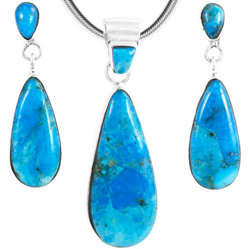 Turquoise Pendant & Earrings Set Sterling Silver PE4014-C87