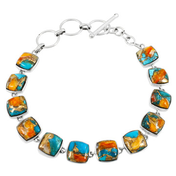 Spiny Turquoise Link Bracelet Sterling Silver B5561-C89