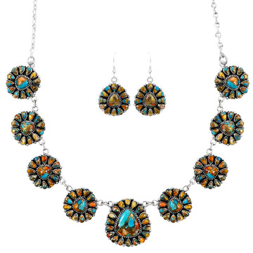 Spiny Turquoise Necklace & Earrings Set Sterling Silver NE6011-C89