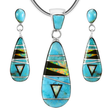 Turquoise Pendant & Earrings Set Sterling Silver PE4014-C21