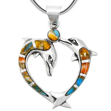 Spiny Turquoise Dolphin Pendant Sterling Silver P3169-C89