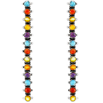 Multi Gemstone Drop Earrings Sterling Silver E1351-C71