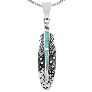 Sterling Silver Feather Pendant Turquoise P3058-C05