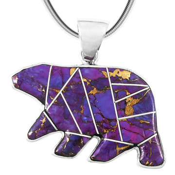 Purple Turquoise Bear Pendant Sterling Silver P3052-C07