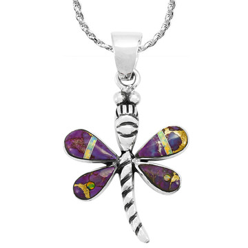 Purple Turquoise Mini Dragonfly Pendant Sterling Silver P3071-SM-C23