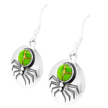 Spider Green Turquoise Earrings Sterling Silver E1356-C76