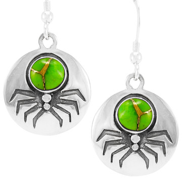 Spider Green Turquoise Earrings Sterling Silver E1356-C76