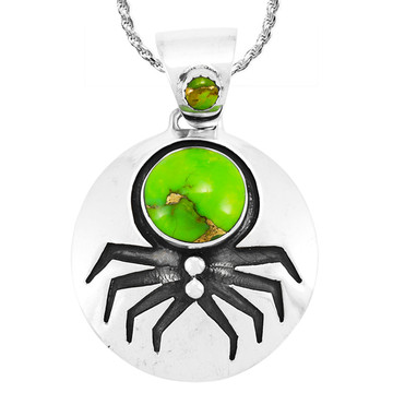 Spider Green Turquoise Pendant Sterling Silver P3296-C76