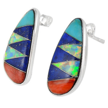 Multi Gemstone Earrings Sterling Silver E1125-C01