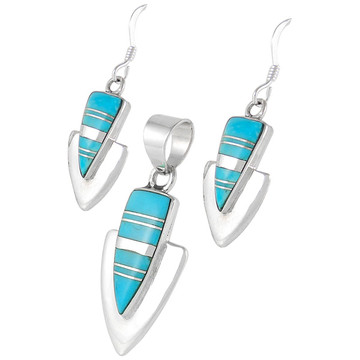 Turquoise Pendant & Earrings Set Sterling Silver PE4001-C05
