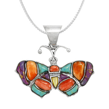 Butterfly Multi Gemstone Pendant Sterling Silver P3298-C71