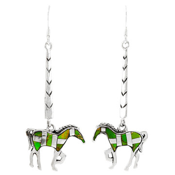 Horse Green Turquoise Earrings Sterling Silver E1375-C06