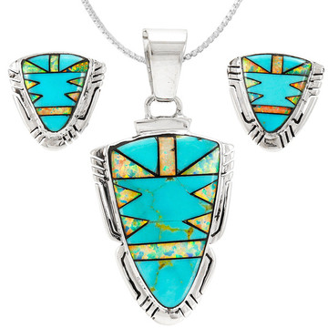 Turquoise Opal Pendant & Earrings Set Sterling Silver PE4061-C21