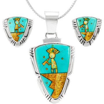 Turquoise Opal Pendant & Earrings Set Sterling Silver PE4061-C43