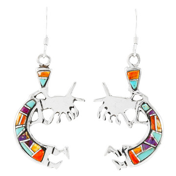 Kokopelli Multi Gemstone Earrings Sterling Silver E1398-C01