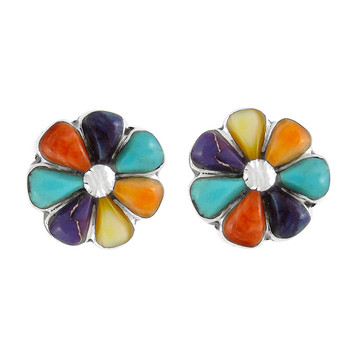 Sterling Silver Flower Earrings Multi Gemstones E1070-C71