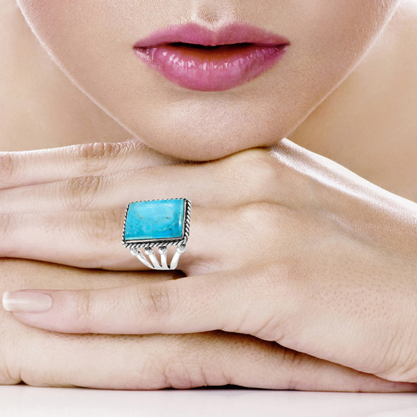 Turquoise Ring Sterling Silver R2512-C75 (Unisex, Sizes 6-13)