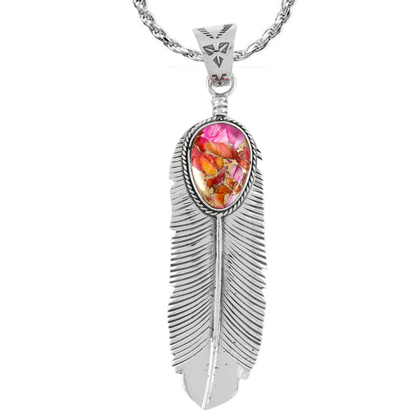 Plum Spiny Feather Pendant Sterling Silver P3190-LG-C92