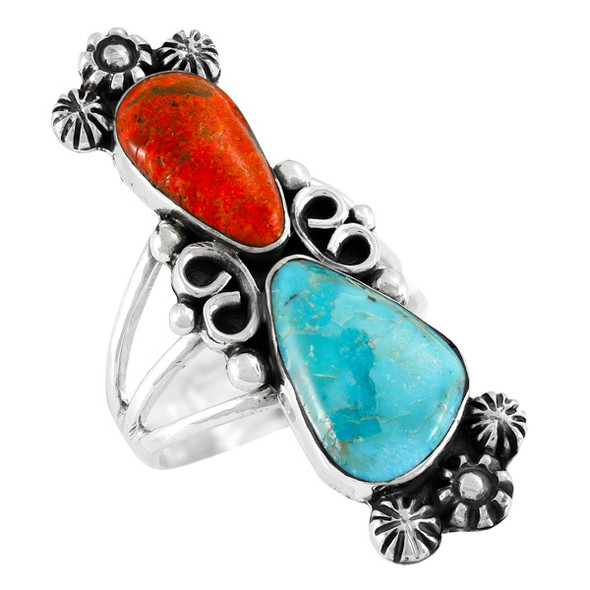 Turquoise & Coral Ring Sterling Silver R2556-SM-C85