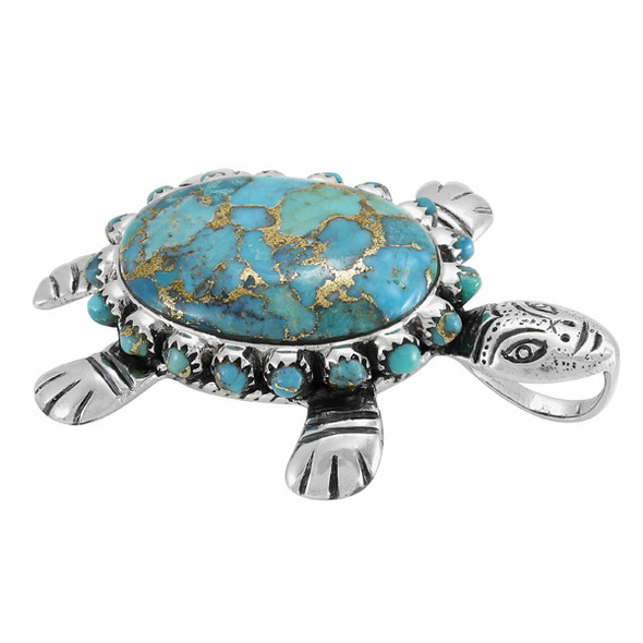 Matrix Turquoise Turtle Pendant Sterling Silver P3342-C84