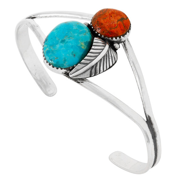 Turquoise & Coral Bracelet Sterling Silver B5629-C85