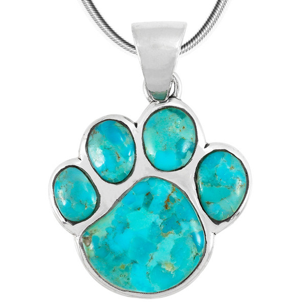 Sterling Silver Paw Pendant Turquoise P3178-C75