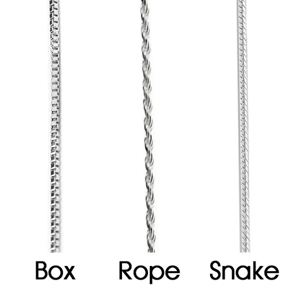 Sterling Silver Chain Box, Snake, & Rope. Lengths 16"-30" CHAIN