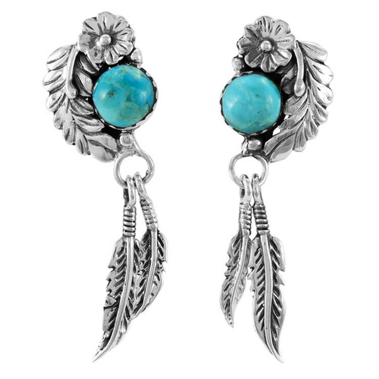 Silver Feather Turquoise nugget Dangle Earrings, Southwest style earri –  The Rustic Boho Chic Jewelry